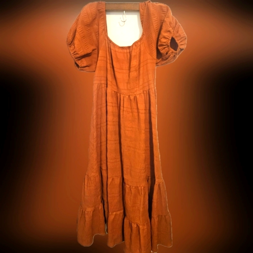 orange tiered maxi dress